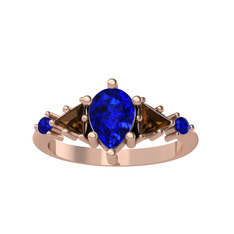 Issey 5 Taş Yüzük - Lab safir ve dumanlı kuvars 14 ayar rose altın yüzük #atst1f