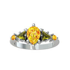 Issey 5 Taş Yüzük - Sitrin ve peridot 8 ayar beyaz altın yüzük #aw8kk4