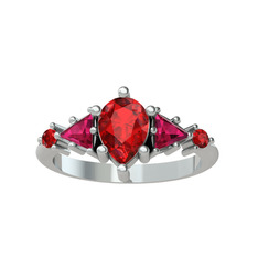 Issey 5 Taş Yüzük - Garnet ve rodolit garnet 14 ayar beyaz altın yüzük #b1cbef