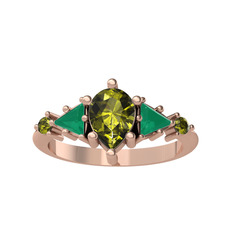 Issey 5 Taş Yüzük - Peridot ve kök zümrüt 8 ayar rose altın yüzük #bavrq9