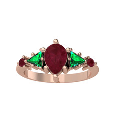 Issey 5 Taş Yüzük - Kök yakut ve yeşil kuvars 14 ayar rose altın yüzük #bvg4p6