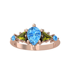 Akuamarin ve peridot 8 ayar rose altın yüzük