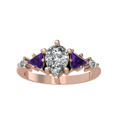 Issey 5 Taş Yüzük - Swarovski ve ametist 14 ayar rose altın yüzük #d8rtu5