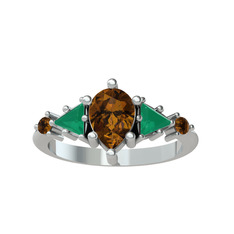 Issey 5 Taş Yüzük - Dumanlı kuvars ve kök zümrüt 925 ayar gümüş yüzük #dh6rym