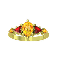 Issey 5 Taş Yüzük - Sitrin ve garnet 14 ayar altın yüzük #dnjn8u