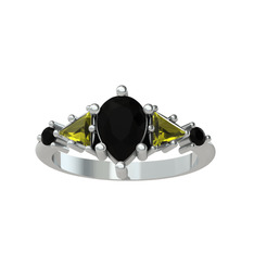Issey 5 Taş Yüzük - Siyah zirkon ve peridot 18 ayar beyaz altın yüzük #dsjsax