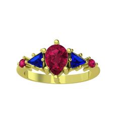 Rodolit garnet ve lab safir 18 ayar altın yüzük
