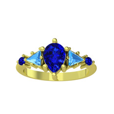 Issey 5 Taş Yüzük - Lab safir ve akuamarin 14 ayar altın yüzük #eeha8z