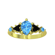 Issey 5 Taş Yüzük - Akuamarin ve siyah zirkon 925 ayar altın kaplama gümüş yüzük #ej6fav