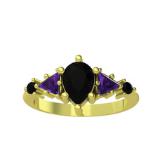 Siyah zirkon ve ametist 8 ayar altın yüzük