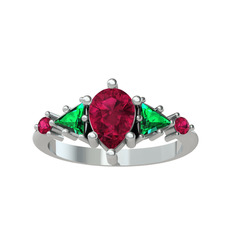 Issey 5 Taş Yüzük - Rodolit garnet ve yeşil kuvars 14 ayar beyaz altın yüzük #f6zl39