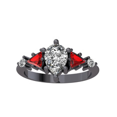 Issey 5 Taş Yüzük - Beyaz zirkon ve garnet 925 ayar siyah rodyum kaplama gümüş yüzük #h280ml