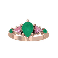 Issey 5 Taş Yüzük - Kök zümrüt ve pembe kuvars 14 ayar rose altın yüzük #ha5qew