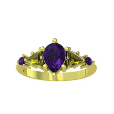 Issey 5 Taş Yüzük - Ametist ve peridot 14 ayar altın yüzük #hfinl9