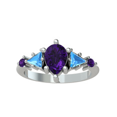 Issey 5 Taş Yüzük - Ametist ve akuamarin 18 ayar beyaz altın yüzük #hkgw6s