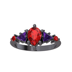 Issey 5 Taş Yüzük - Garnet ve ametist 925 ayar siyah rodyum kaplama gümüş yüzük #hncnxb