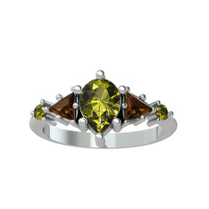 Issey 5 Taş Yüzük - Peridot ve dumanlı kuvars 18 ayar beyaz altın yüzük #hpyy0o