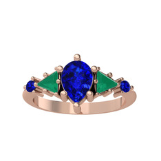 Issey 5 Taş Yüzük - Lab safir ve kök zümrüt 14 ayar rose altın yüzük #hrn5ed