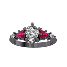 Issey 5 Taş Yüzük - Swarovski ve rodolit garnet 925 ayar siyah rodyum kaplama gümüş yüzük #i00ycz