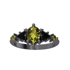 Issey 5 Taş Yüzük - Peridot ve siyah zirkon 925 ayar siyah rodyum kaplama gümüş yüzük #ili1fj