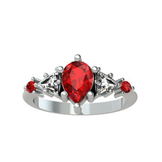 Garnet ve beyaz zirkon 18 ayar beyaz altın yüzük
