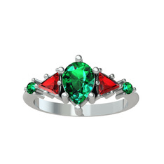 Yeşil kuvars ve garnet 8 ayar beyaz altın yüzük