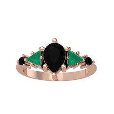 Issey 5 Taş Yüzük - Siyah zirkon ve kök zümrüt 14 ayar rose altın yüzük #itjj1i