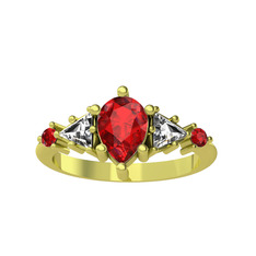 Issey 5 Taş Yüzük - Garnet ve beyaz zirkon 14 ayar altın yüzük #ix1mo1