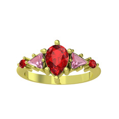 Garnet ve pembe kuvars 8 ayar altın yüzük