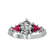 Beyaz zirkon ve rodolit garnet 14 ayar beyaz altın yüzük