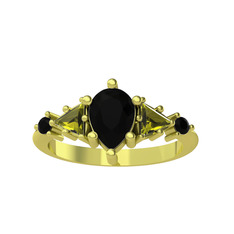 Issey 5 Taş Yüzük - Siyah zirkon ve peridot 18 ayar altın yüzük #jm4i3j