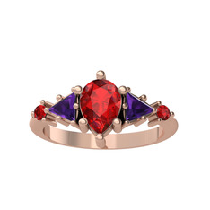 Issey 5 Taş Yüzük - Garnet ve ametist 925 ayar rose altın kaplama gümüş yüzük #k5ai6h