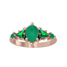Issey 5 Taş Yüzük - Kök zümrüt ve yeşil kuvars 14 ayar rose altın yüzük #kh650u