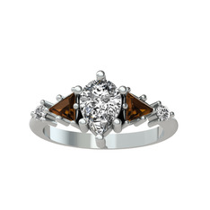 Issey 5 Taş Yüzük - Swarovski ve dumanlı kuvars 8 ayar beyaz altın yüzük #kkucu9