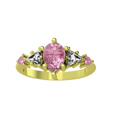 Issey 5 Taş Yüzük - Pembe kuvars ve beyaz zirkon 14 ayar altın yüzük #l4o5q4