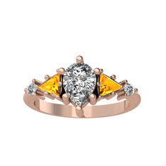 Issey 5 Taş Yüzük - Swarovski ve sitrin 8 ayar rose altın yüzük #l6cjnf