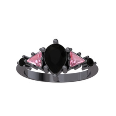 Issey 5 Taş Yüzük - Siyah zirkon ve pembe kuvars 925 ayar siyah rodyum kaplama gümüş yüzük #lhgk5q