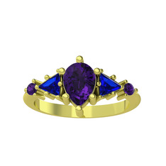 Issey 5 Taş Yüzük - Ametist ve lab safir 8 ayar altın yüzük #lvm1rs