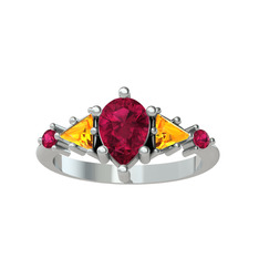 Issey 5 Taş Yüzük - Rodolit garnet ve sitrin 14 ayar beyaz altın yüzük #m9dcdm