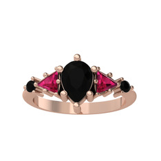 Issey 5 Taş Yüzük - Siyah zirkon ve rodolit garnet 8 ayar rose altın yüzük #mdei9r