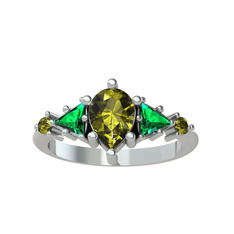 Issey 5 Taş Yüzük - Peridot ve yeşil kuvars 925 ayar gümüş yüzük #mm8ra7