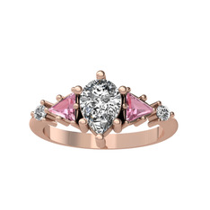 Issey 5 Taş Yüzük - Beyaz zirkon ve pembe kuvars 8 ayar rose altın yüzük #msze6