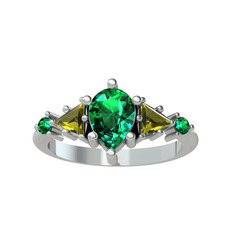 Issey 5 Taş Yüzük - Yeşil kuvars ve peridot 18 ayar beyaz altın yüzük #my0jzh