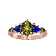 Peridot ve lab safir 925 ayar rose altın kaplama gümüş yüzük