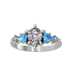 Issey 5 Taş Yüzük - Beyaz zirkon ve akuamarin 14 ayar beyaz altın yüzük #n4c4q2