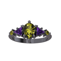Issey 5 Taş Yüzük - Peridot ve ametist 925 ayar siyah rodyum kaplama gümüş yüzük #ngwerq