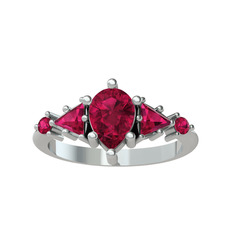 Issey 5 Taş Yüzük - Rodolit garnet 8 ayar beyaz altın yüzük #nngo5l