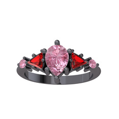 Pembe kuvars ve garnet 925 ayar siyah rodyum kaplama gümüş yüzük