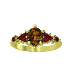 Dumanlı kuvars ve kök yakut 925 ayar altın kaplama gümüş yüzük