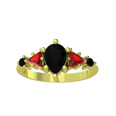 Issey 5 Taş Yüzük - Siyah zirkon ve garnet 8 ayar altın yüzük #obsikc